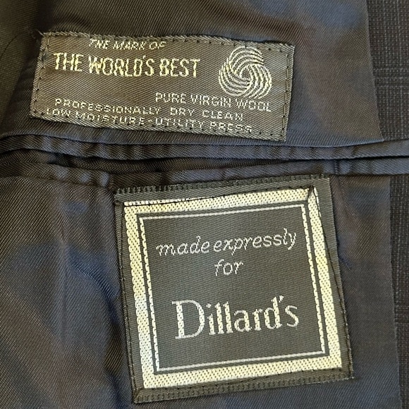 Christian Dior | Vintage Tonal Plaid Navy Blue Wool 2-pc Suit, Jacket Size 46R - Picture 5 of 15